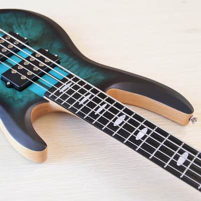 Blue Custom 5 String Electric Bass, Burl Wood Top Ash Body, Maple Neck Through image 6