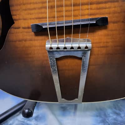 1936 Vintage Prewar Supertone by Harmony F Hole Parlor Guitar All Original Neck Reset Pro Setup Original Soft Shell Case image 3