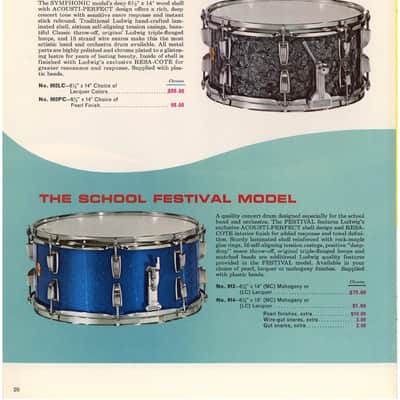 Ludwig 6.5x14"#912 School Festival Red Sparkle 3Ply Mahogany Vintage 60s #458125 image 21