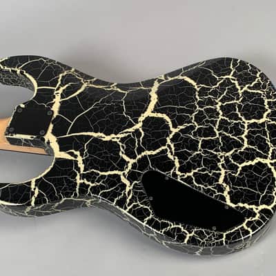 ESP M-IV Fretless Bass 1980's Black/White Crackle image 5