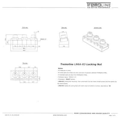 Tremoline FT36-R3-SP Stainless Steel double locking tremolo + R3 (42.8mm) Locking Nut, low profile image 14