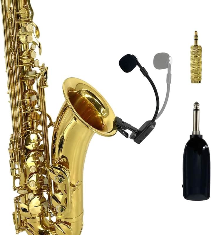 UHF Wireless Saxophone Microphone System Clip-On Instrument Microphone Ideal for Saxophone Trumpet Clarinet and More Includes Wireless Receiver and Transmitter 164ft Range image 1