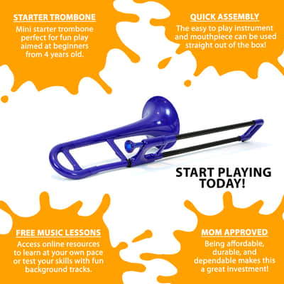 OB pInstrument pBone mini Plastic Trombone, Comfortable Ergonomic Grip,  Blue image 5