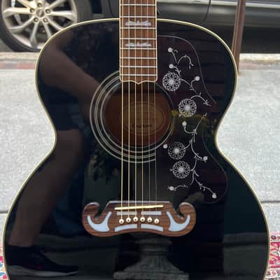 2005 MIK Epiphone EJ-200 EB “Jumbo” Acoustic Guitar ~ Shiny Gloss Ebony Finish, Mustache Bridge, Decorated Fretboard *SALE* image 4