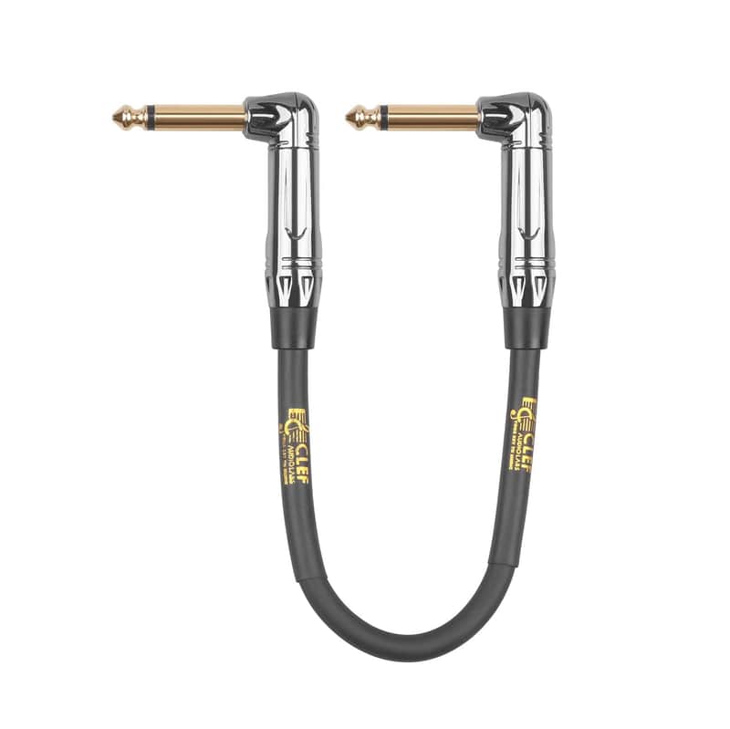Guitar Patch Cable, 6 inch - 1/4 inch TS Right Angled Guitar Pedal Effects Instrument Cord, 22AWG, Chrome Zinc Alloy Shell, PVC Jacket - 6-Pack image 1