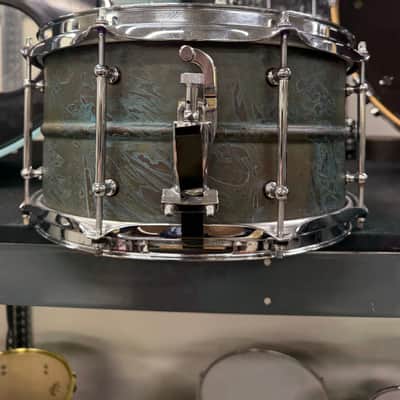 Pork Pie PP7X13PB Patina Brass 7x13" Snare Drum with Tube Lugs 2010s - Green Patina Brass image 3