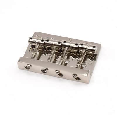 KD By AxLabs Vintage-Style Bass Bridge - 5-Screw, 4-String, String-Through-Top Or Bottom, Brass Saddles - Nickel image 1