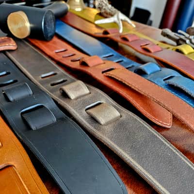"Arthur" - Handmade Lyvenden distressed leather guitar strap - Ocean Blue image 11