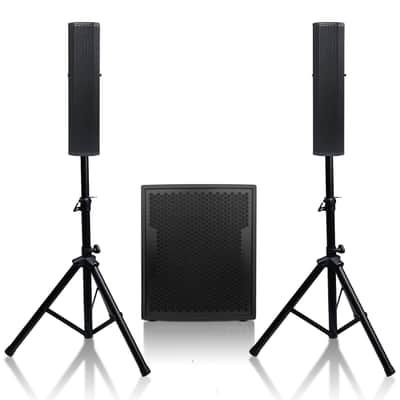 CARPO-V5B15 | Powered PA System with 15" 1600W Subwoofer and CARPO-V5B Column Array Loudspeakers, Two Adjustable Tripod Stands, Birch Plywood, Black image 1