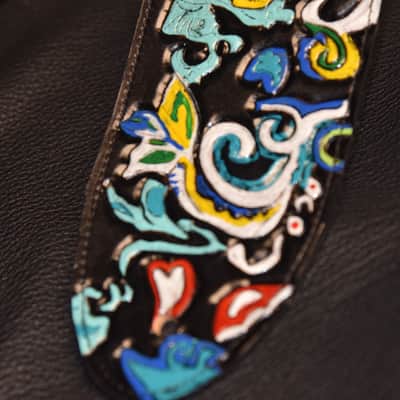 Guitar Leather strap "Jimi Hendrix flying V" 3.5" strap all custom hand made image 10