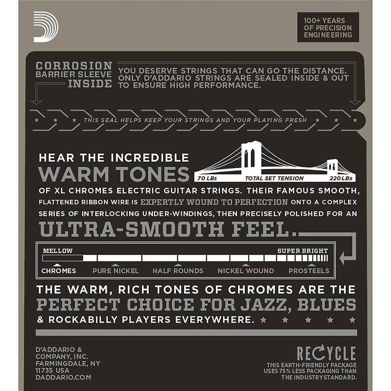 D'Addario ECG25 XL Chromes Flatwound Electric Guitar Strings, Light Gauge Standard image 3