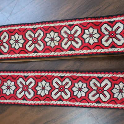 Vintage 1960s Ace Red Floral Bohemian Hippie Jimi Hendrix Guitar Strap Red Black Bobby Lee image 7