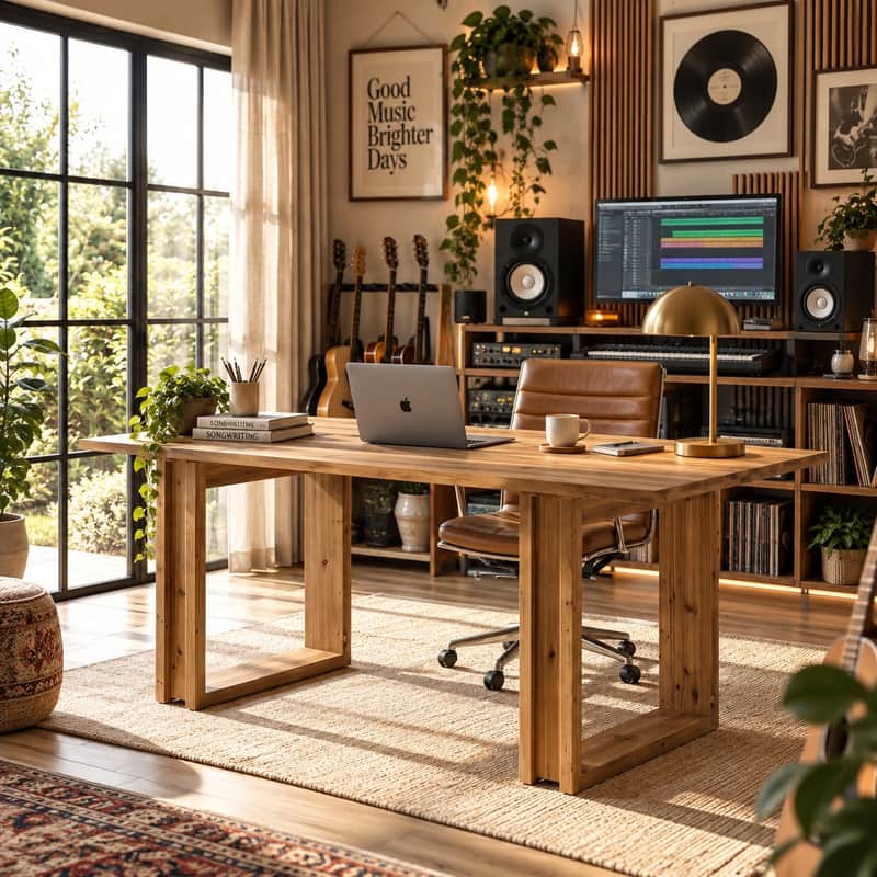 63" Solid Fir Wood Music Producer Desk Rustic Farmhouse Recording Studio Audio Engineer Workstation image 1