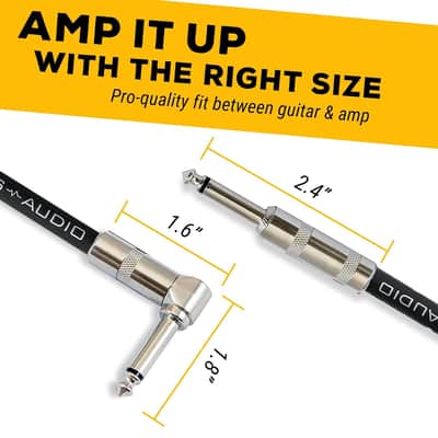 Instrument Cable - Amp Cord for Bass & Electric Guitar - Straight to Right Angle 1/4 Inch Instrument Cable - Black/Grey Braided Tweed, 20ft image 4