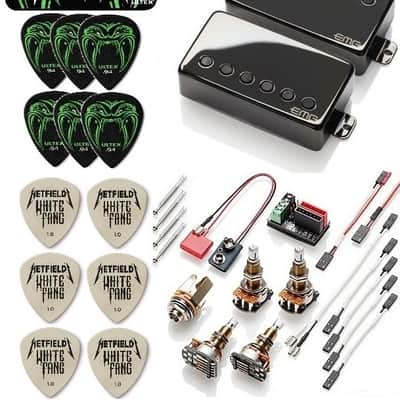 EMG JH SET JAMES HETFIELD BLACK CHROME STANDARD SPACED LONG SHAFT POTS & WIRES (30 JH PICKS & 1 TIN) image 1
