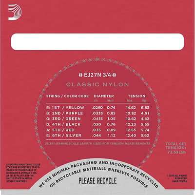 EJ27N 3/4 Student Nylon Fractional Normal Tension 3/4 Classical Guitar Strings - Normal Tension (29-44) image 2