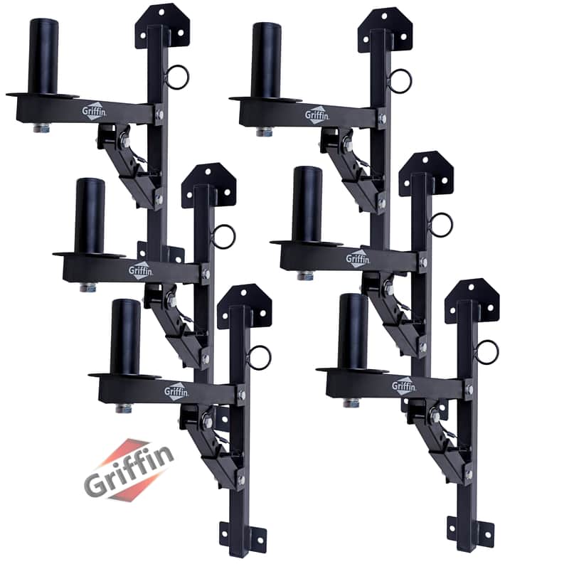 PA Speaker Wall Mount Bracket Stands (6 PACK) by GRIFFIN | All-Steel Pro-Audio 35mm Pole Holders with Securing Locking Pin & 3-Level Tilt Adjustments | DJ On-Stage Studio Monitor Holders image 1