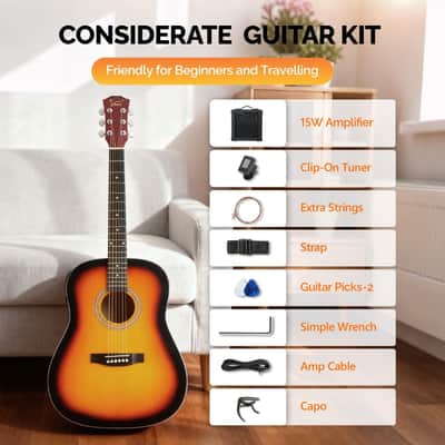 Glarry 41 Inch EQ Acoustic Guitar Kit Dreadnought Design - Sunset image 2
