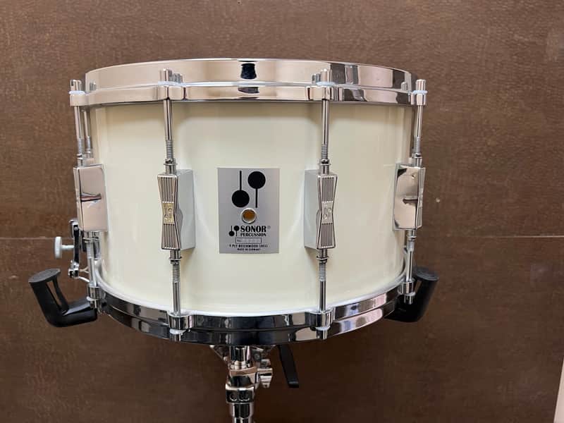 Sonor D-518 CW Phonic Plus 14x8" 10-Lug Beech Snare Drum 1982 - 1986 - Gloss White image 1