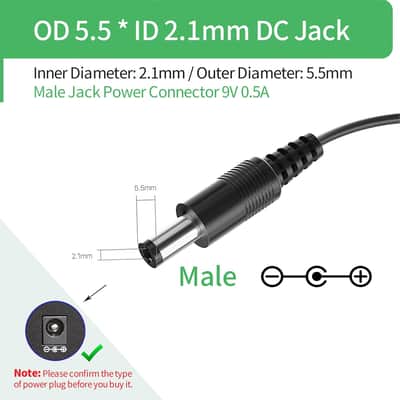 DC 9V 0.5A Power Supply Adapter, Plug 5.5mm x 2.1mm,Center Positive,for Arduino UNO R3, Arduino Mega 2560, Massage Gun and More,6.8FT Cord,UL Listed image 4