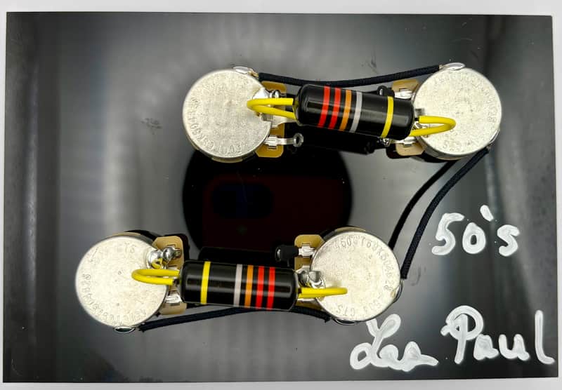 Gibson Les Paul 50s style wiring harness with new Bumblebee 0.022uF paper in oil capacitors and split long shaft pots image 1