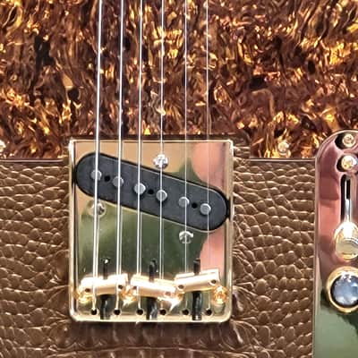 Custom Designed & Crafted White Tele Style w/Gold Alligator Tolex & Amazonite Stones Serial #064 - 2025 image 9
