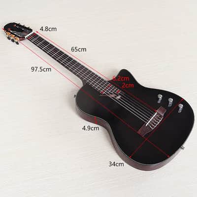 Black Silent Electric Classical Guitar Hollow Body 39 Inch 6 String Flame Veneer Top High Glossy Nylon Strings image 4