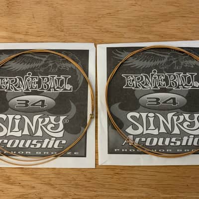 Two Single .034 Gauge Slinky Acoustic Guitar Strings (Ernie Ball - Bronze) Opened, Not Played image 2