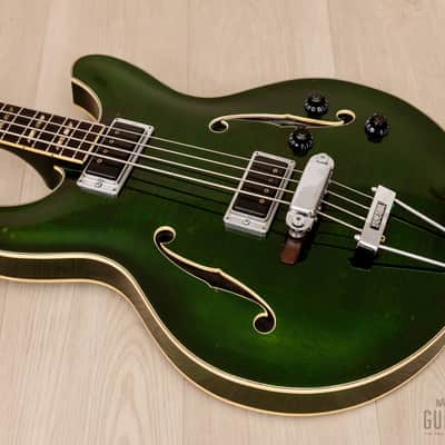 1968 Yamaha SA-70 Vintage Hollowbody Short Scale Bass Dark Green w/ Case image 9