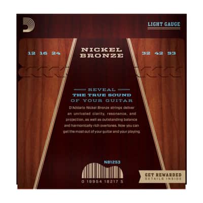 D'Addario NB1253 12-53 Nickel Bronze Acoustic Light - Acustic Guitar Strings image 2