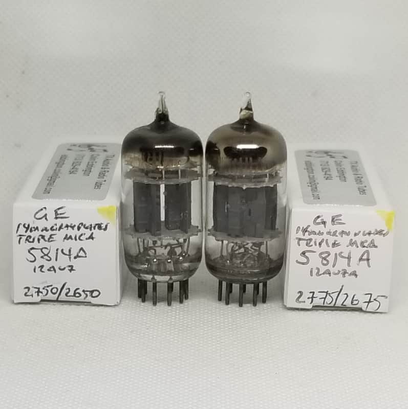 GE 5814A Triple Mica, Gray Plate, Well Matched (4.5%) Pair NOS 12AU7 5814 image 1