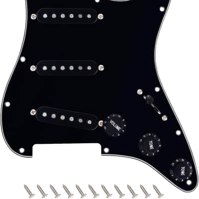 3Ply Loaded SSS Pickguard Vintage F '60s Tones Prewired Strat Pickguard with Staggered Alnico 5 SSS Single Coil Pickups for Fender Stratocaster ST Style Electric Guitars JT/HBZC-01 Black image 1