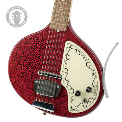 Used Jerry Jones Baby Sitar Red and Black Crackle w/Lipstick Pickup & Buzzmaster Bridge #NSN image 1