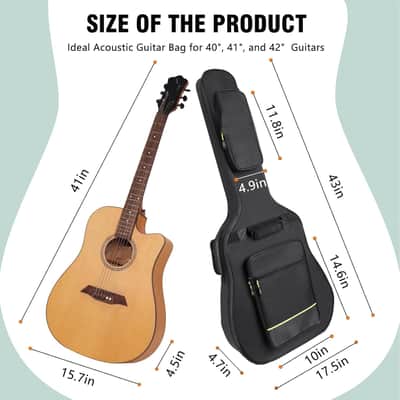 40/41/42 Inch Acoustic Guitar Bag, 0.35” Thick Padding, 600D Waterproof Nylon, 3 Pockets, Soft Classical Guitar Backpack Travel Case Gig Bag with Neck Fixed Strap & Back Hanger Loop, Black image 2