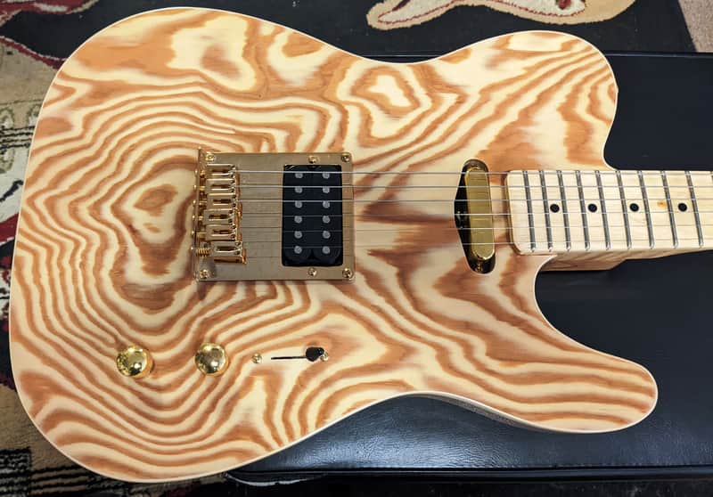 Cozart T-Style Electric Guitar, Flamed Burled Maple Veneer, Humbucker, Gold Hardware, Starter image 1