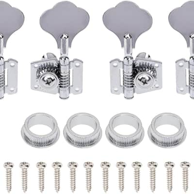 4pcs Open Gear Bass Tuners – 2L 2R Machine Heads for Fender Precision & Jazz Bass (Silver) image 1