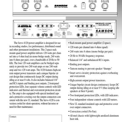 Samson Servo 4120 Quad Recording studio Power Amplifier(2-rack space) image 7
