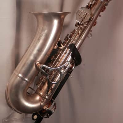 King Zephyr vintage silver alto saxophone with case and mouthpiece Serviced image 7