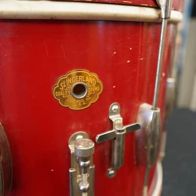 Slingerland RadioKing 1950's - Fire Engine Red Lqr. 10x14'' Maple /Mahogany Shell Vintage Snare image 4
