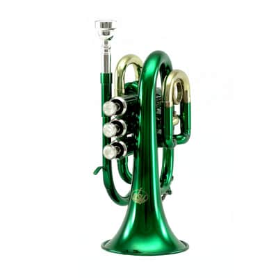 Sky Band Approved Green Plated Brass Bb Pocket Trumpet with Case, Cloth, Gloves and Valve Oil image 2