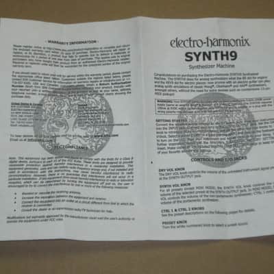 lightly handled Electro Harmonix EMPTY CARDBOARD BOX & original Owner's Instructions & warranty / registration paperwork ONLY for Synth9 Synthesizer Machine pedal (NO: Pedal/Adapter) image 16
