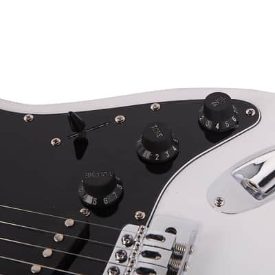 Ukscs ST Stylish Electric Guitar with Black Pickguard White image 16
