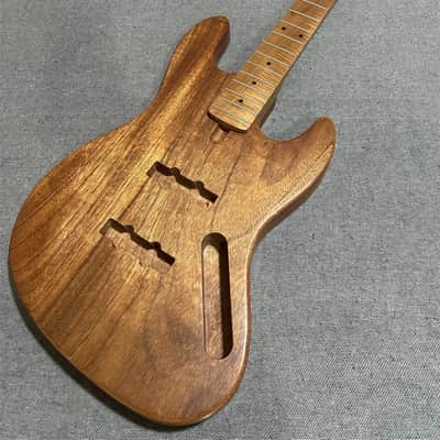 Unfinished Mahogany Electric Guitar Bass Body with Roasted Maple Neck DIY Kit image 1
