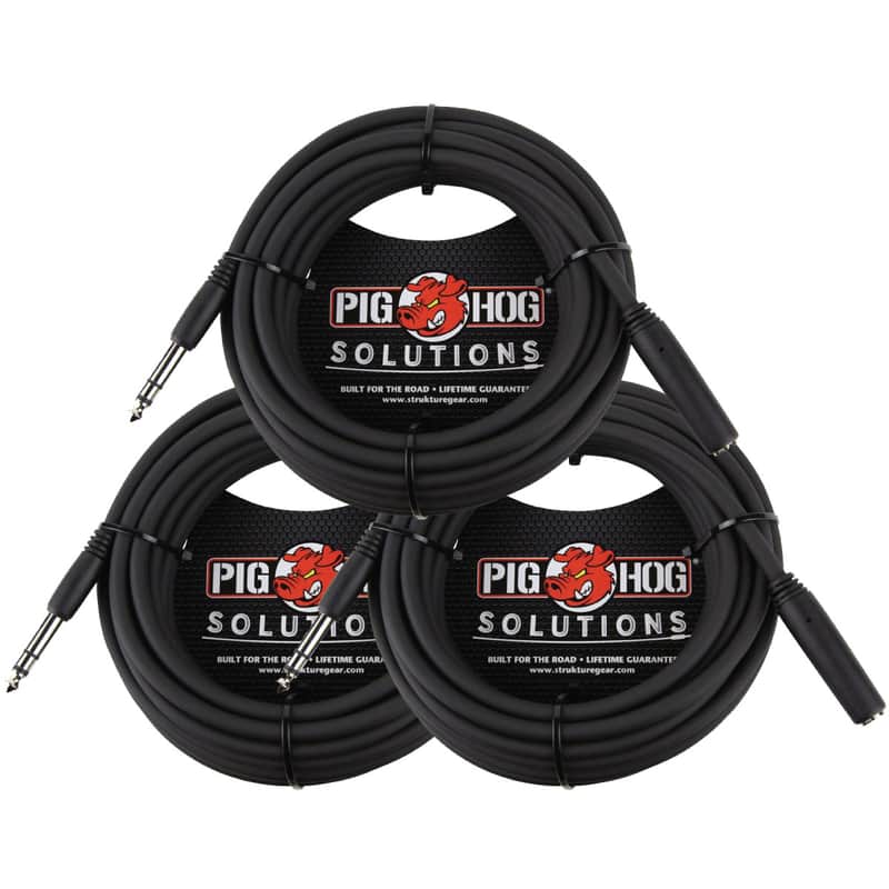 3 PACK Pig Hog PHX14-25 Solutions - 25ft Headphone Extension Cable, 1/4" - NEW image 1