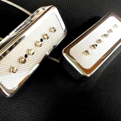 FOIL P90 soap bar Pickups SET SILVER / CHROME cover Bridge And Neck Fits Gibson SG LP Junior Q image 5