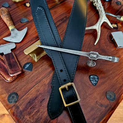 Guitar strap - Hand made and hand stitched leather guitar strap, Black & Black - "Wolf" [SOLD - MORE MADE TO ORDER] image 7
