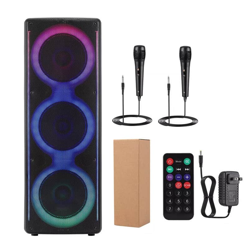 3 x 10" Woofer Portable Bluetooth Speaker with Disco Lights & Stereo Sound PA System image 1