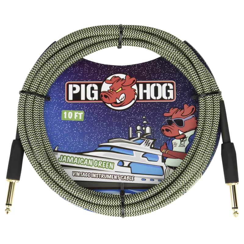 Pig Hog 10-Foot Vintage Woven Instrument Cable, 1/4" Straight-Straight, Jamaican Green image 1