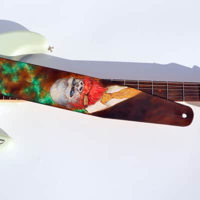 burnyblack wide guitar strap leather - Vincent gorilla brown/green image 1