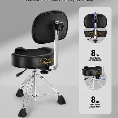 Augioth Drum Throne with Backrest Padded Hydraulic Drum Chair Height Adjustable Drum Stool with Stable Bass Comfortable Memory Foam Drum Seat for Adult Drummers Guitar Players Black image 6